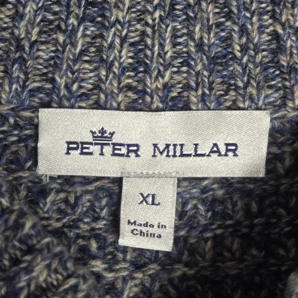 Peter Millar Textured Three Button Mock Neck Sweater Henley Knit Blue Sz XL‎
